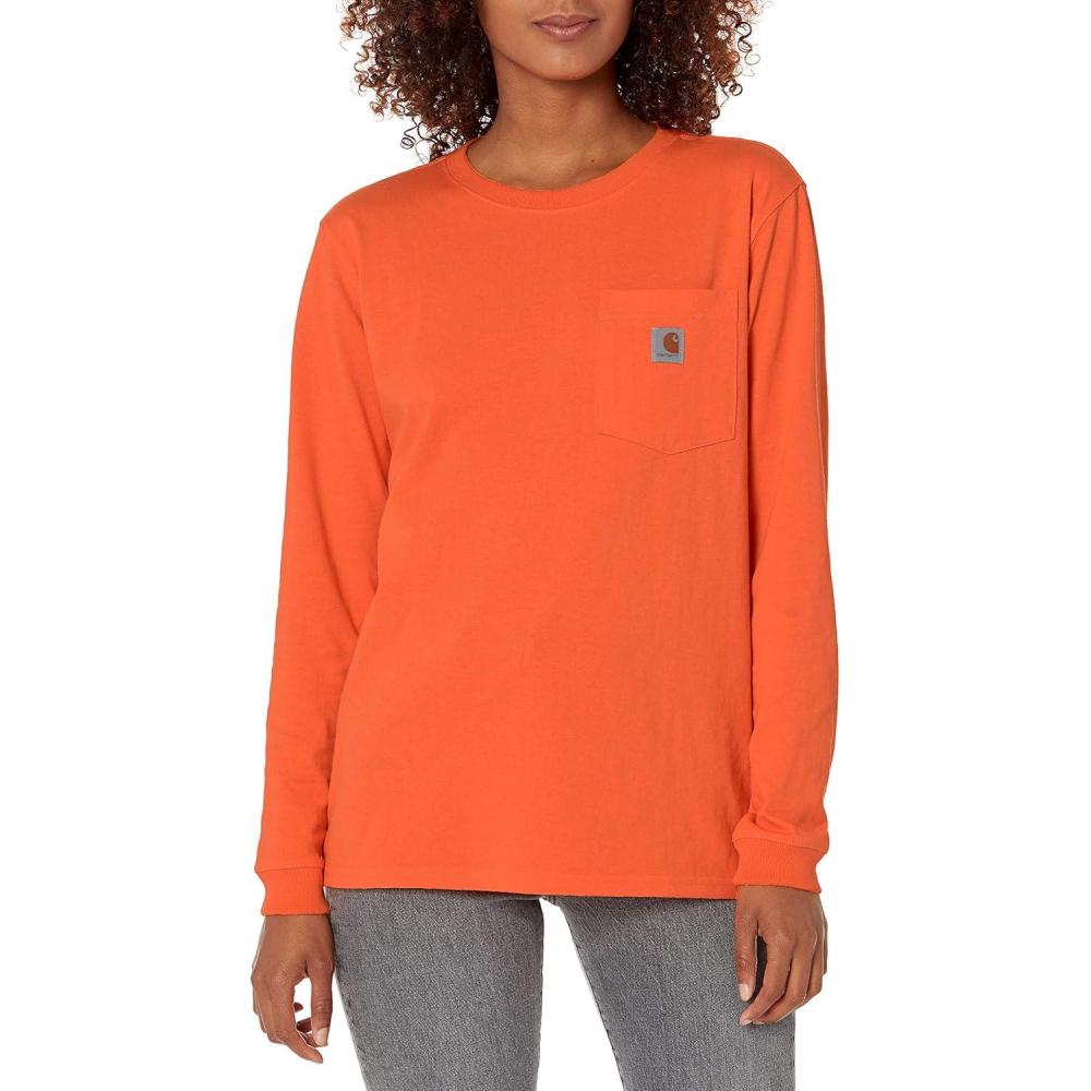 imageCarhartt Womens 103244 Womens WK126 Workwear Pocket Long Sleeve TShirtBrite Orange