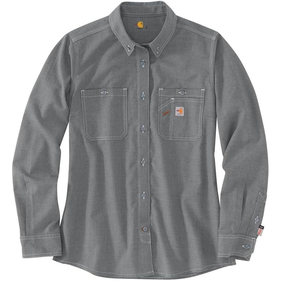 imageCarhartt Womens Flame Resistant Force Relaxed Fit Lightweight LongSleeve ButtonFront ShirtGray