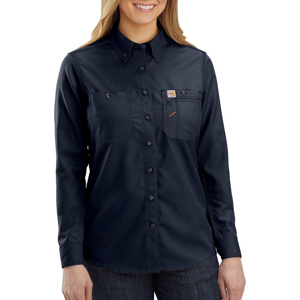 imageCarhartt Womens Flame Resistant Force Relaxed Fit Lightweight LongSleeve ButtonFront ShirtNavy
