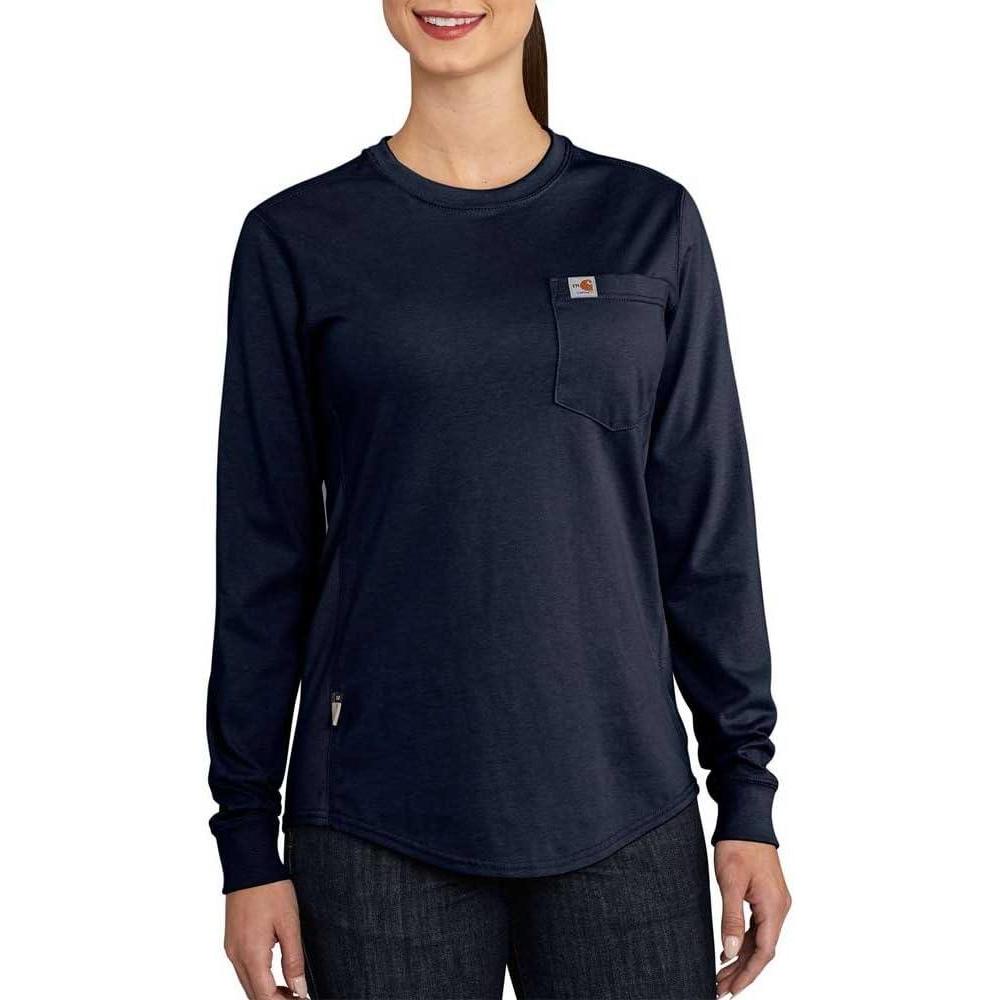 imageCarhartt Womens Flame Resistant Force Relaxed Fit Midweight LongSleeve Pocket TShirtDark Navy