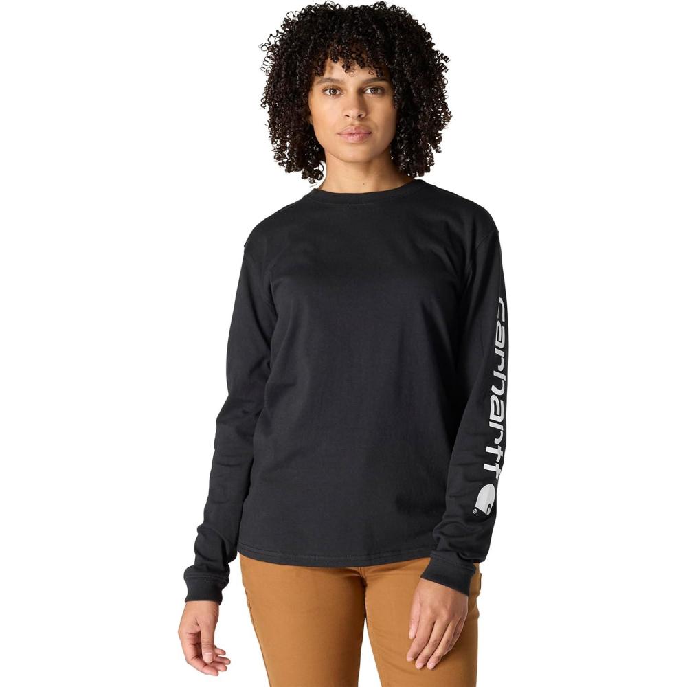 imageCarhartt Womens Loose Fit Heavyweight LongSleeve Logo Sleeve Graphic TShirtBlack