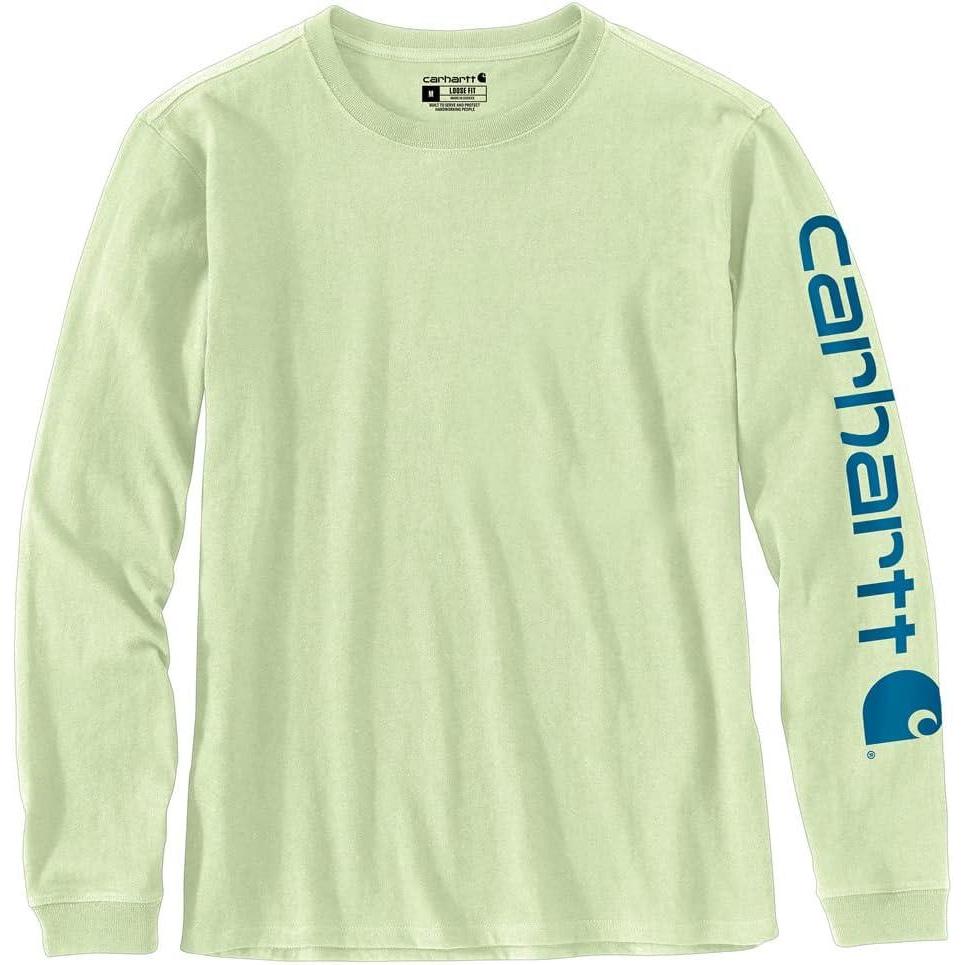 imageCarhartt Womens Loose Fit Heavyweight LongSleeve Logo Sleeve Graphic TShirtHint of Lime