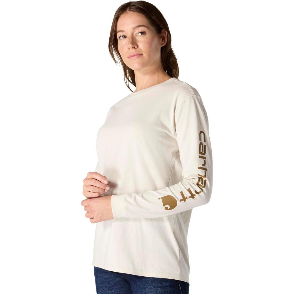 imageCarhartt Womens Loose Fit Heavyweight LongSleeve Logo Sleeve Graphic TShirtMaltCarhartt Brown