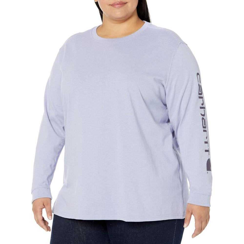 imageCarhartt Womens Loose Fit Heavyweight LongSleeve Logo Sleeve Graphic TShirtSoft Lavender Heather
