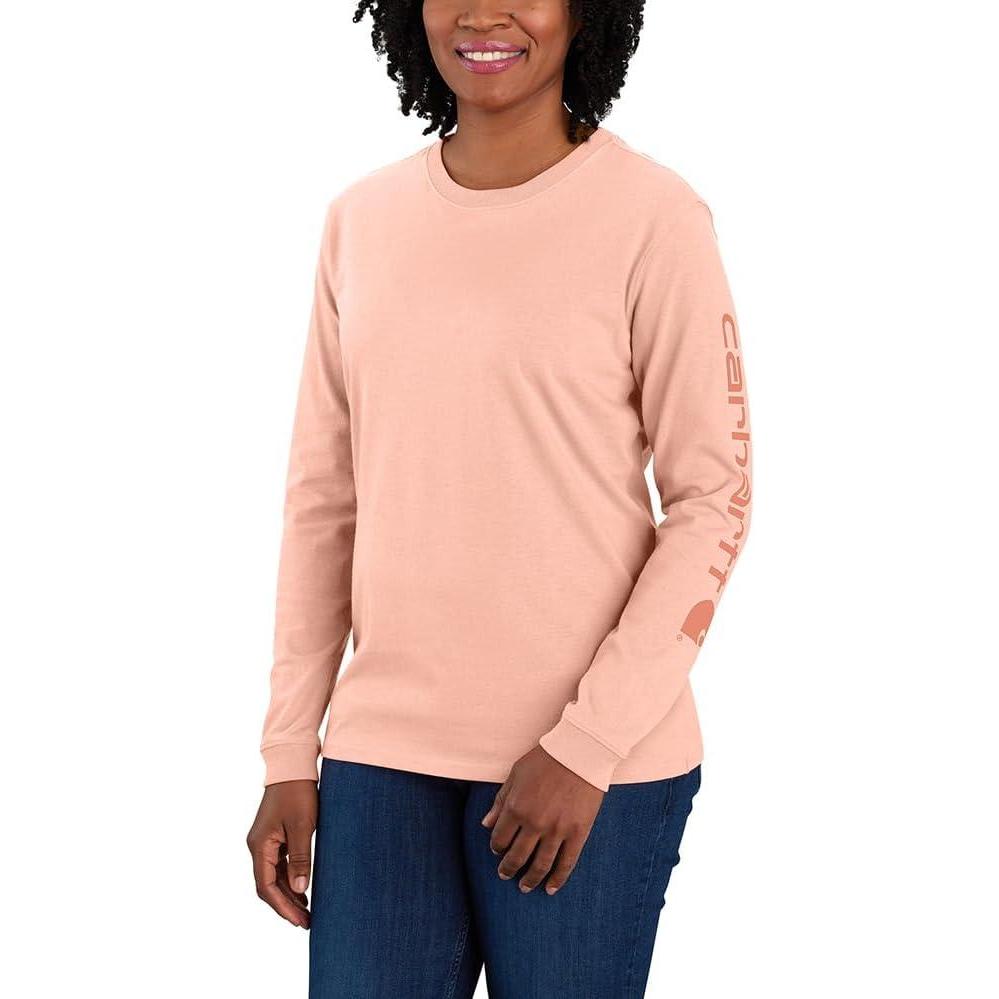 imageCarhartt Womens Loose Fit Heavyweight LongSleeve Logo Sleeve Graphic TShirtTropical Peach