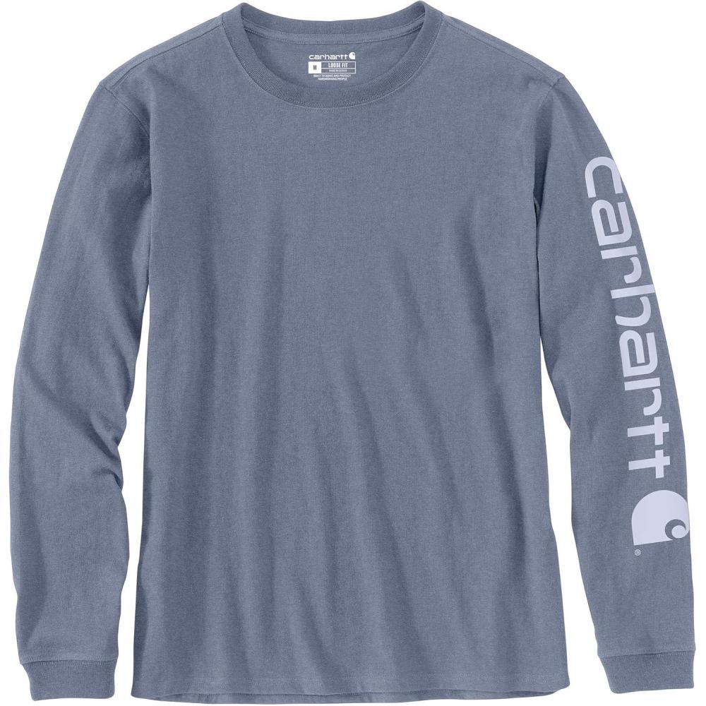 imageCarhartt Womens Loose Fit Heavyweight LongSleeve Logo Sleeve Graphic TShirtWisteria Heather
