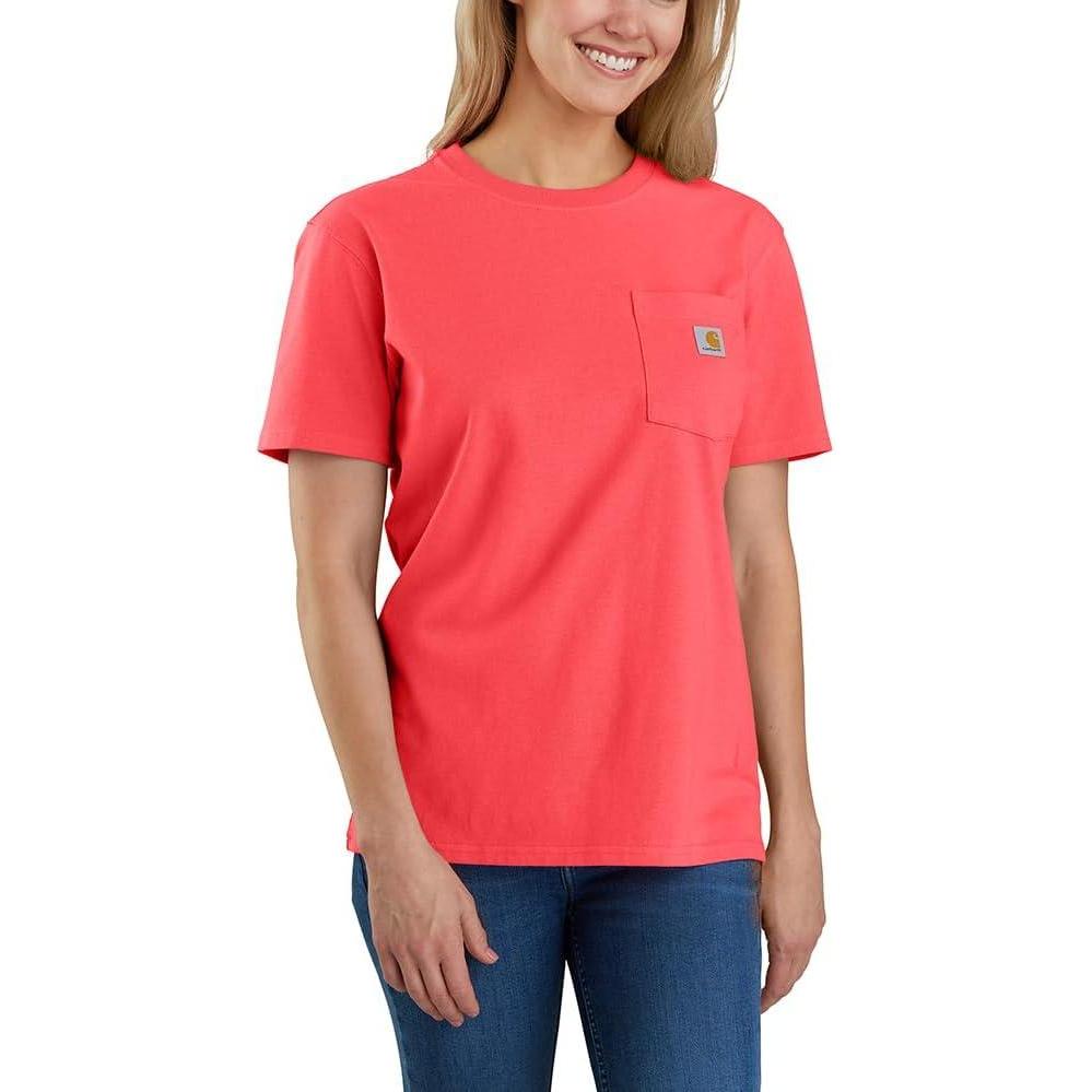 imageCarhartt Womens Loose Fit Heavyweight ShortSleeve Pocket TShirtCoral Glow