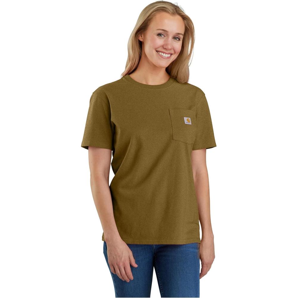 imageCarhartt Womens Loose Fit Heavyweight ShortSleeve Pocket TShirtGolden Grass Heather
