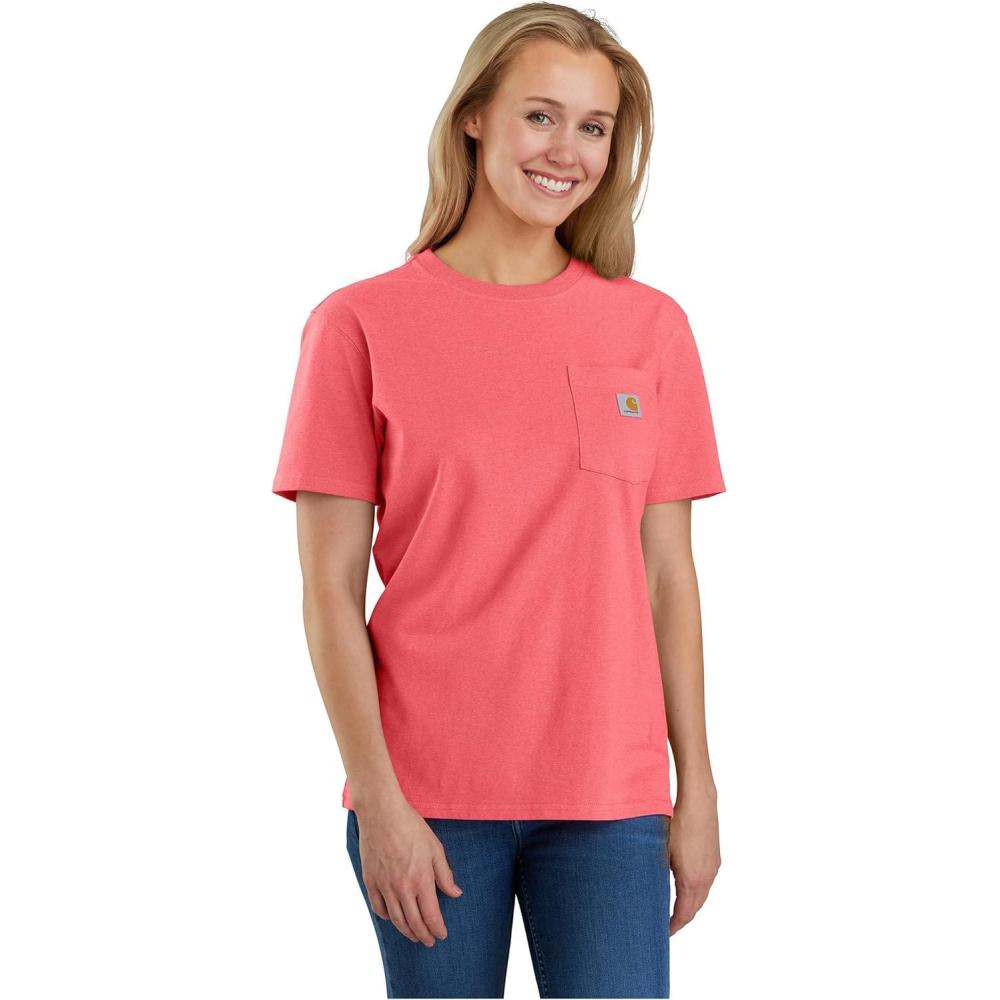 imageCarhartt Womens Loose Fit Heavyweight ShortSleeve Pocket TShirtPink Salmon Heather