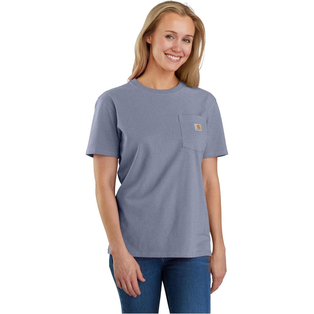 imageCarhartt Womens Loose Fit Heavyweight ShortSleeve Pocket TShirtWisteria Heather