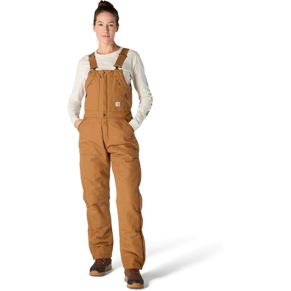 imageCarhartt Womens Loose Fit Washed Duck Insulated BiberallCarhartt Brown