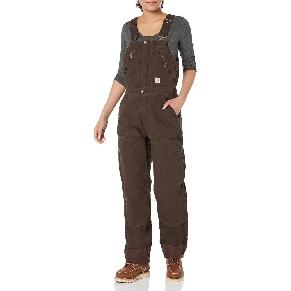imageCarhartt Womens Loose Fit Washed Duck Insulated BiberallDark Brown