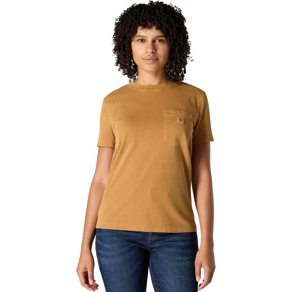 imageCarhartt Womens Relaxed Fit Lightweight Short Sleeve Garment Dye Pocket TShirtCarhartt Brown