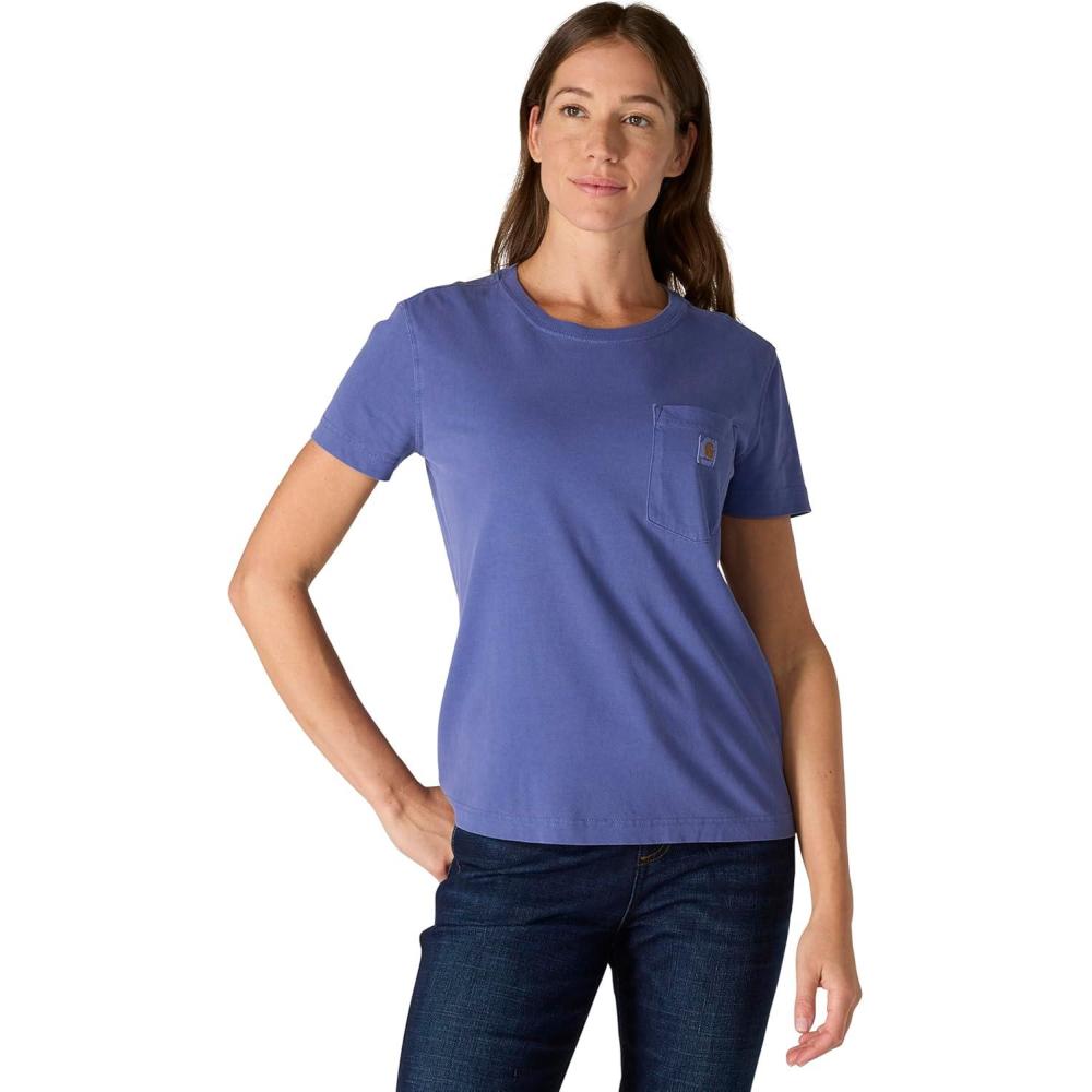 imageCarhartt Womens Relaxed Fit Lightweight Short Sleeve Garment Dye Pocket TShirtLunar Blue