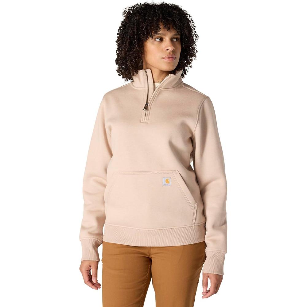 imageCarhartt Womens Relaxed Fit Midweight QuarterZip MockNeck SweatshirtLight Taupe Heather