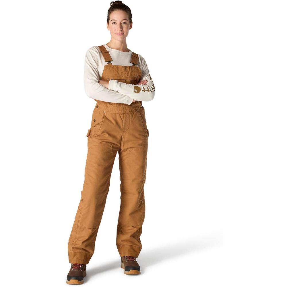 imageCarhartt Womens Relaxed Fit Washed Duck Insulated Bib OverallBrown