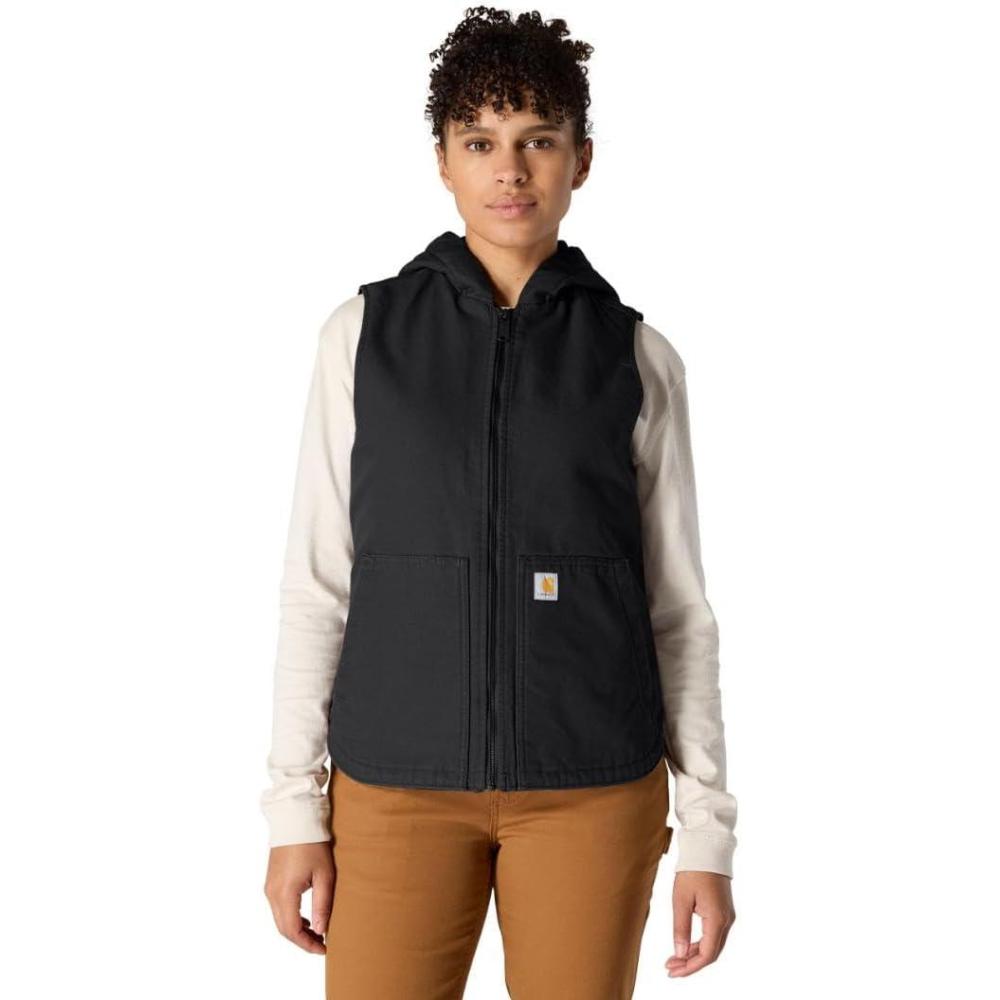 imageCarhartt Womens Relaxed Fit Washed Duck Insulated Hooded VestBlack