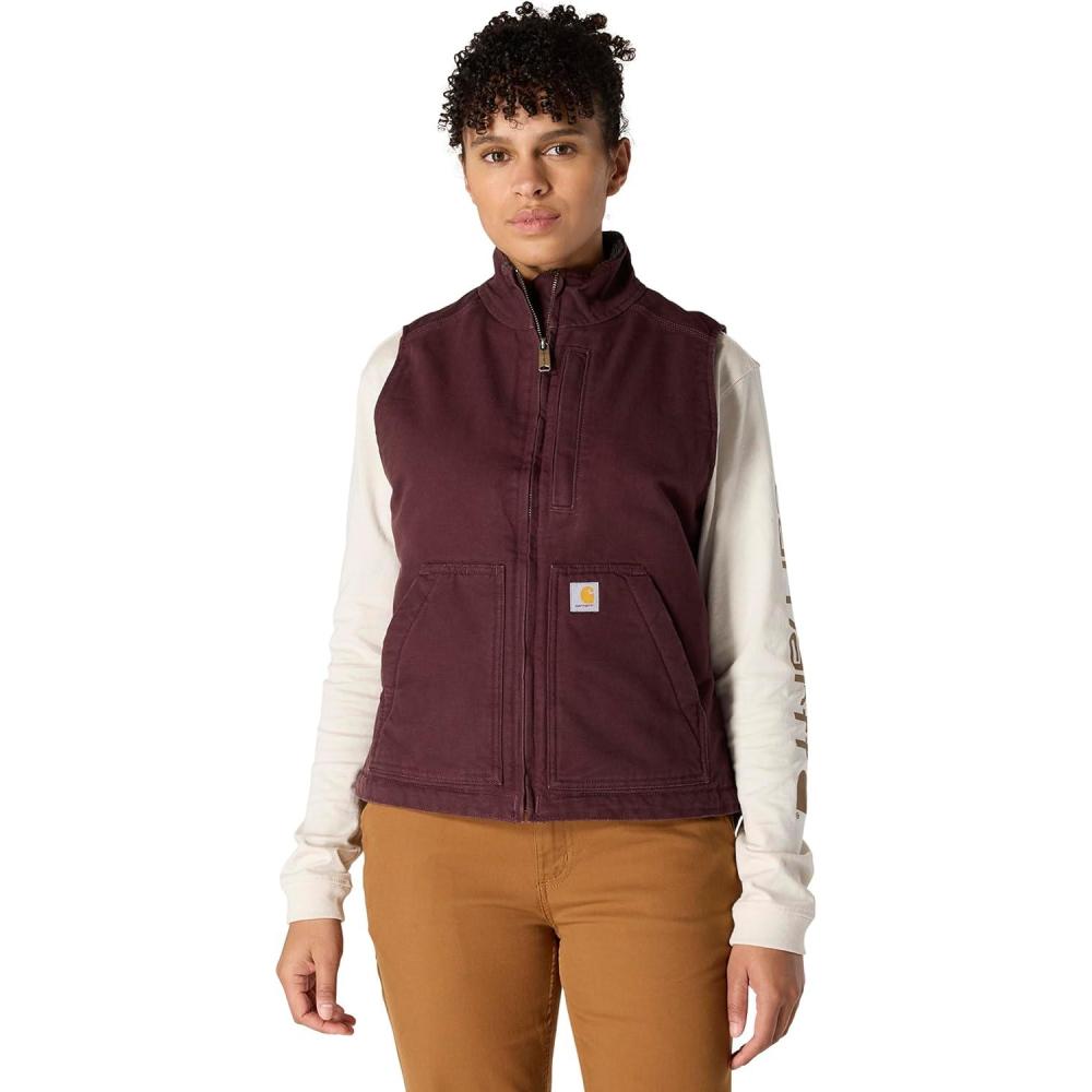 imageCarhartt Womens Relaxed Fit Washed Duck SherpaLined MockNeck VestBlackberry