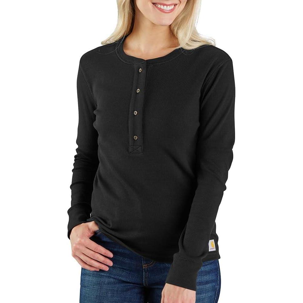 imageCarhartt Womens TENCEL Fiber Series Relaxed Fit LongSleeve Ribbed HenleyBlack