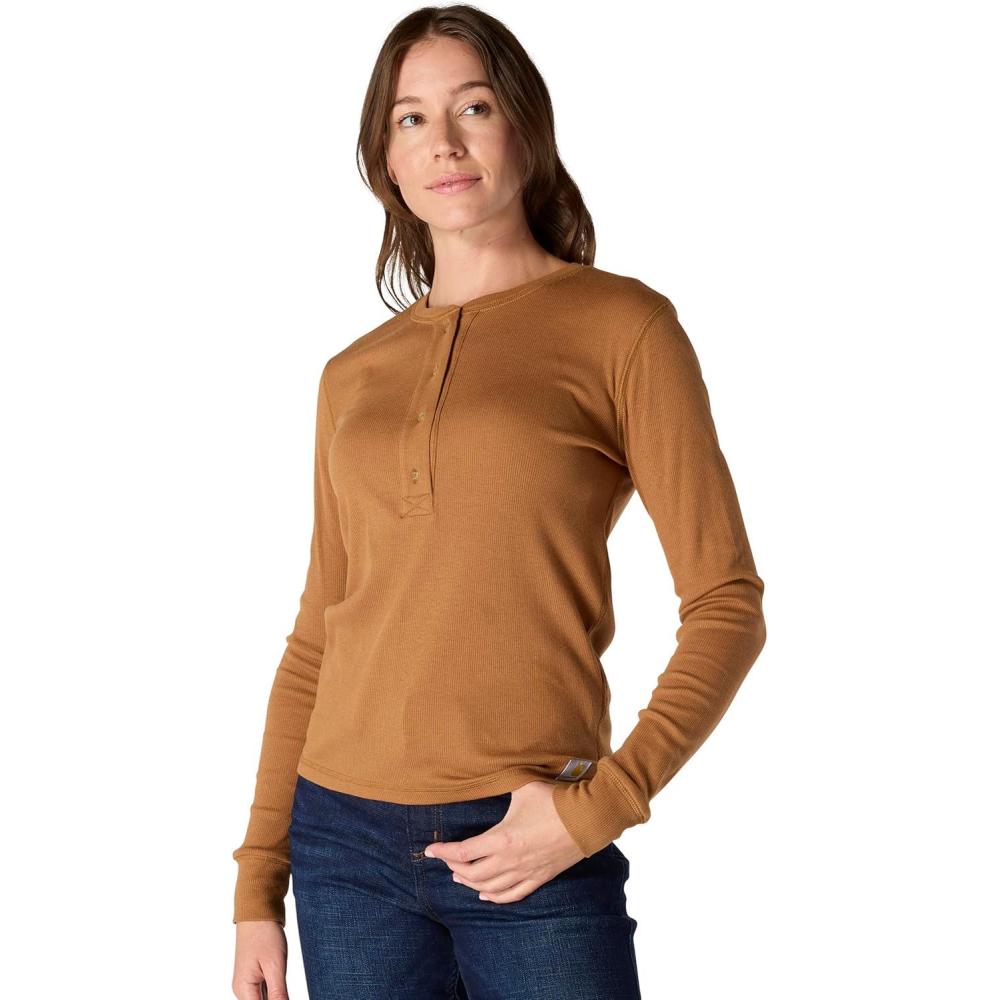 imageCarhartt Womens TENCEL Fiber Series Relaxed Fit LongSleeve Ribbed HenleyCarhartt Brown