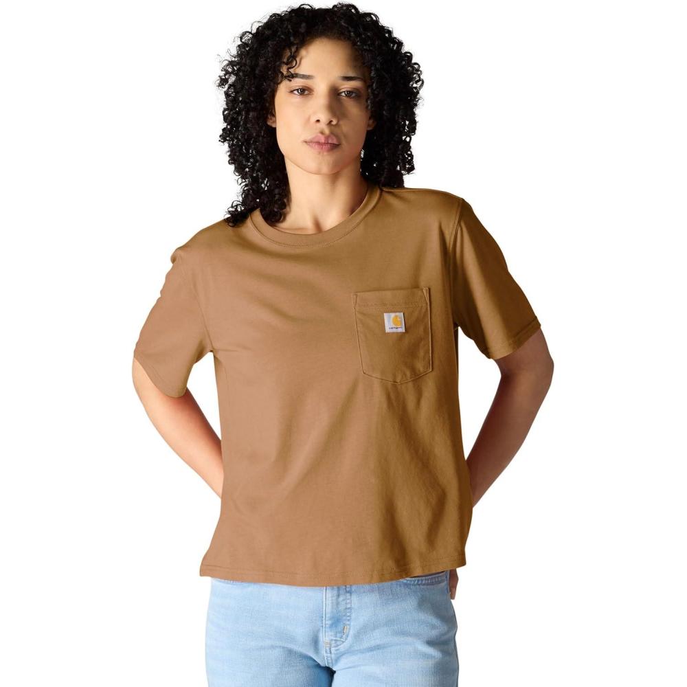 imageCarhartt Womens Tencel Fiber Series Loose Fit ShortSleeve Pocket TShirt Also Available in Plus SizesCarhartt Brown