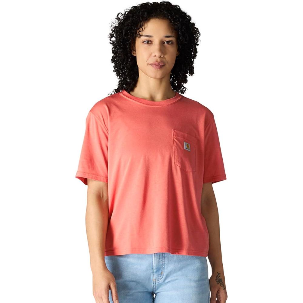 imageCarhartt Womens Tencel Fiber Series Loose Fit ShortSleeve Pocket TShirt Also Available in Plus SizesDusty Cedar