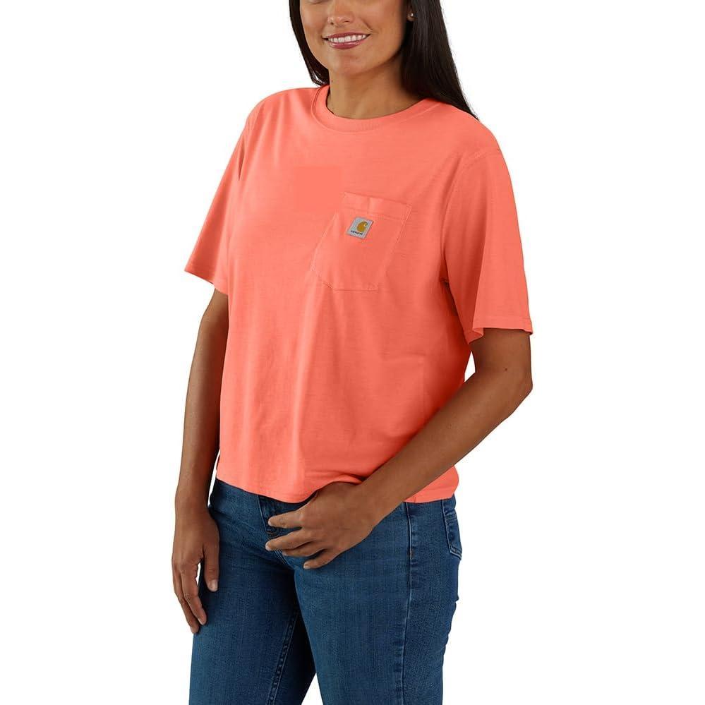imageCarhartt Womens Tencel Fiber Series Loose Fit ShortSleeve Pocket TShirt Also Available in Plus SizesFresh Salmon