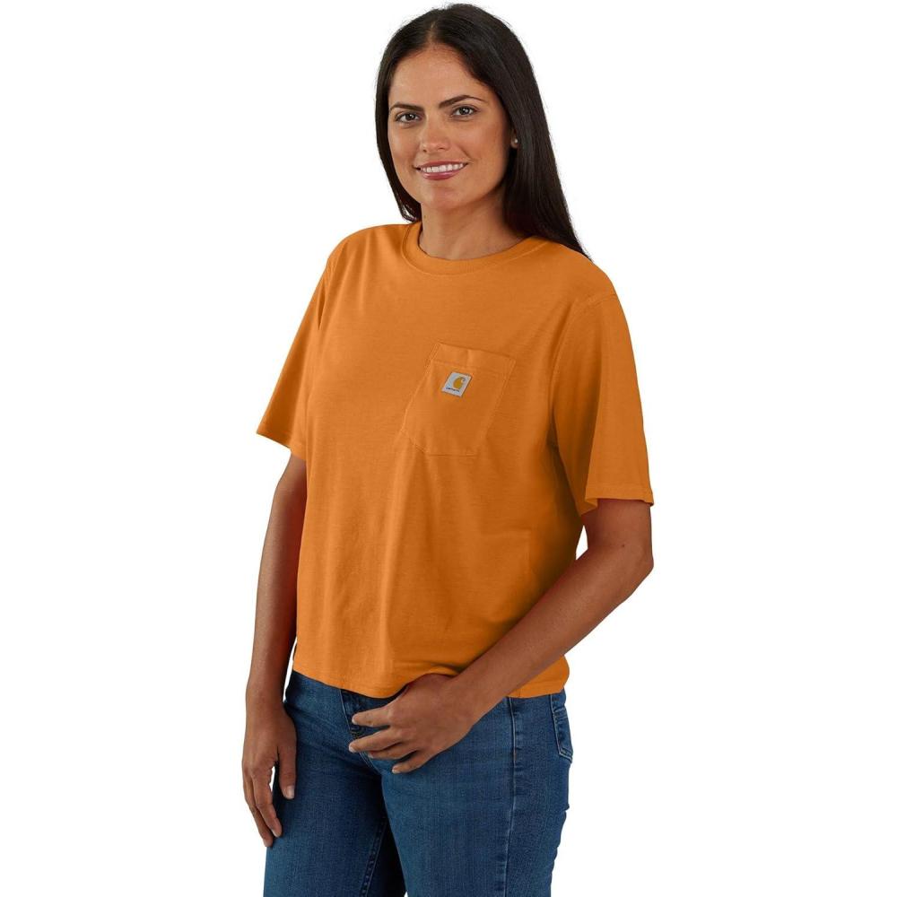 imageCarhartt Womens Tencel Fiber Series Loose Fit ShortSleeve Pocket TShirt Also Available in Plus SizesHazy Sunshine