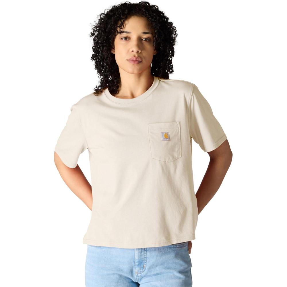 imageCarhartt Womens Tencel Fiber Series Loose Fit ShortSleeve Pocket TShirt Also Available in Plus SizesOat Milk Heather