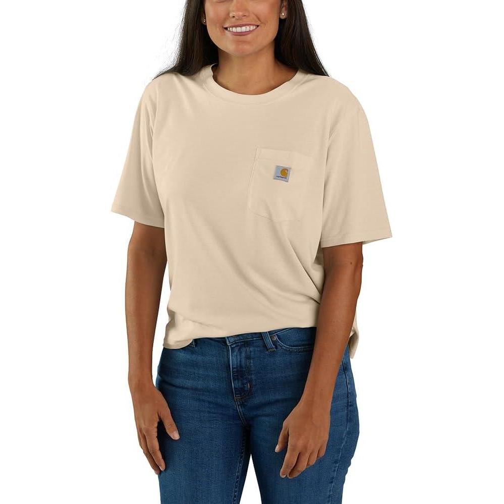 imageCarhartt Womens Tencel Fiber Series Loose Fit ShortSleeve Pocket TShirt Also Available in Plus SizesStone Ash