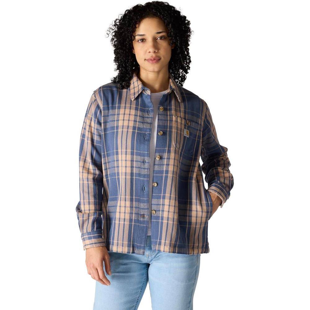 imageCarhartt Womens Tencel Fiber Series Loose Fit Twill Plaid ShirtFaded Navy