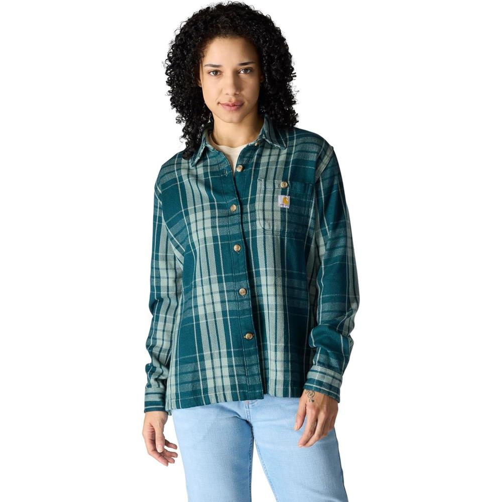 imageCarhartt Womens Tencel Fiber Series Loose Fit Twill Plaid ShirtGreenstone