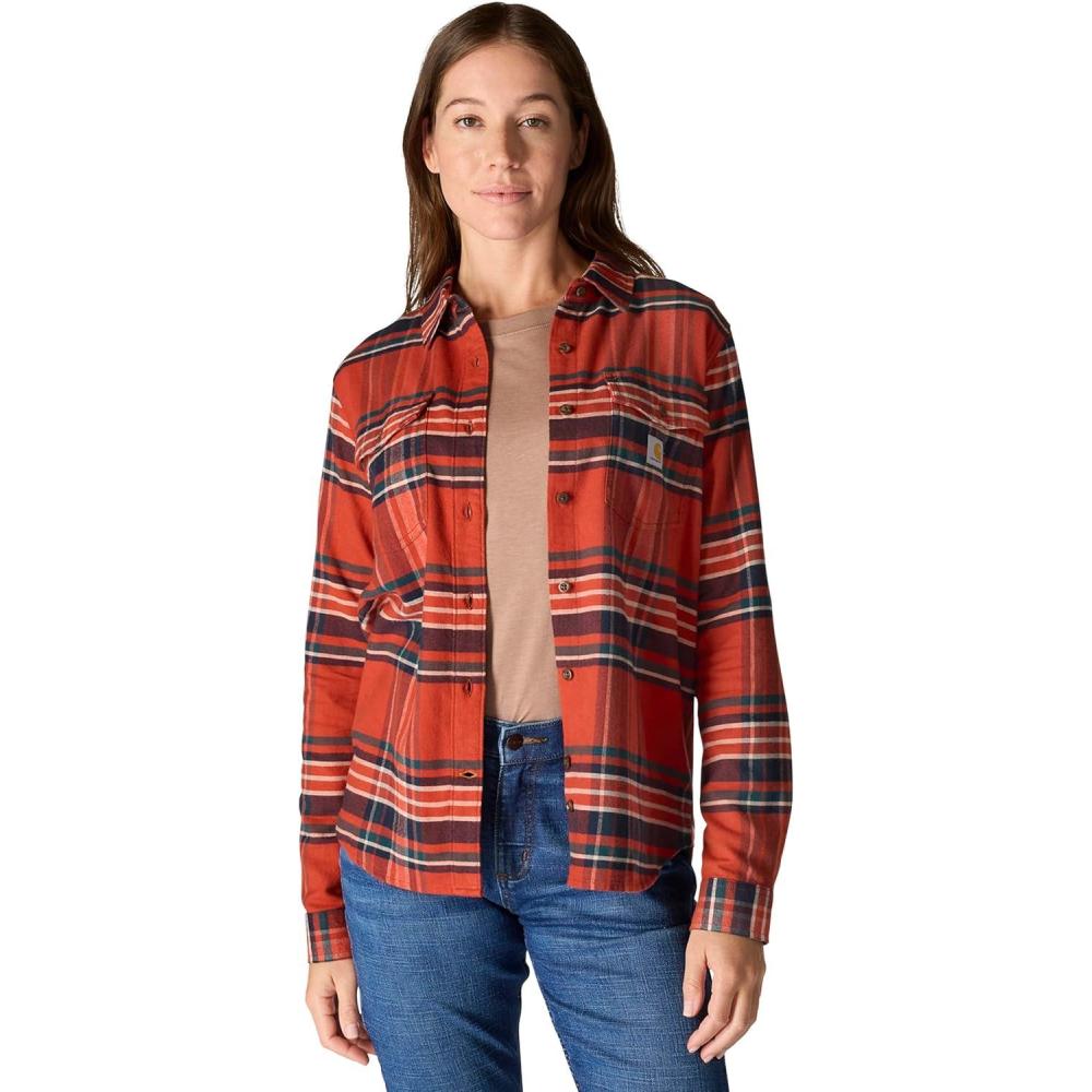 imageCarhartt Womens Tencel Fiber Series Relaxed Fit Plaid ShirtSpice Red