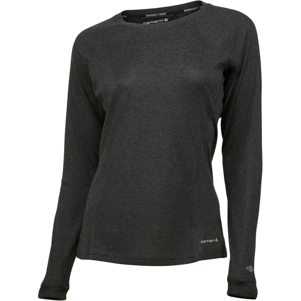 imageCarhartt Womens UM0294W Womens Force Midweight Stretch Base Layer Crewneck Medium Black Heather