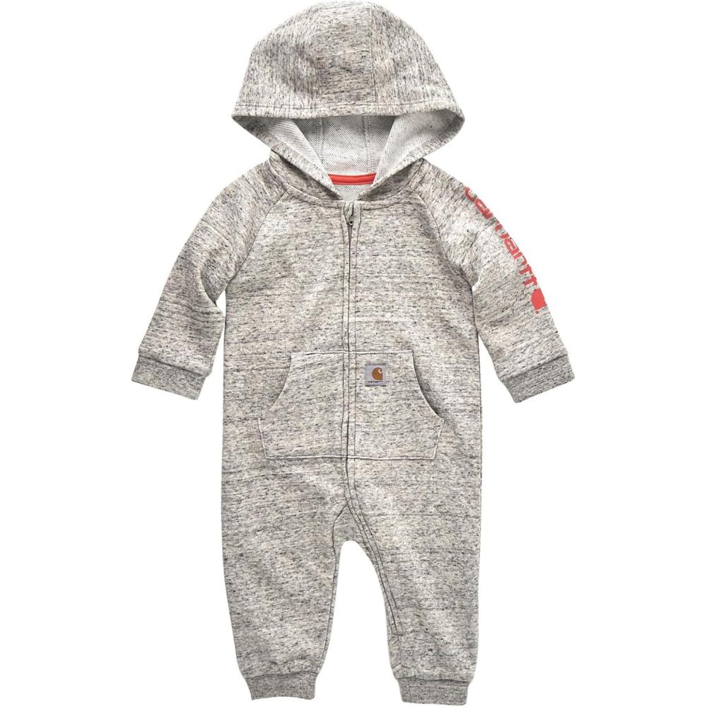 imageCarhartt babygirls Baby Girls Longsleeve Hooded Zipup Footless Jumpsuit Onepiece HoodieAsh Heather Light Grey