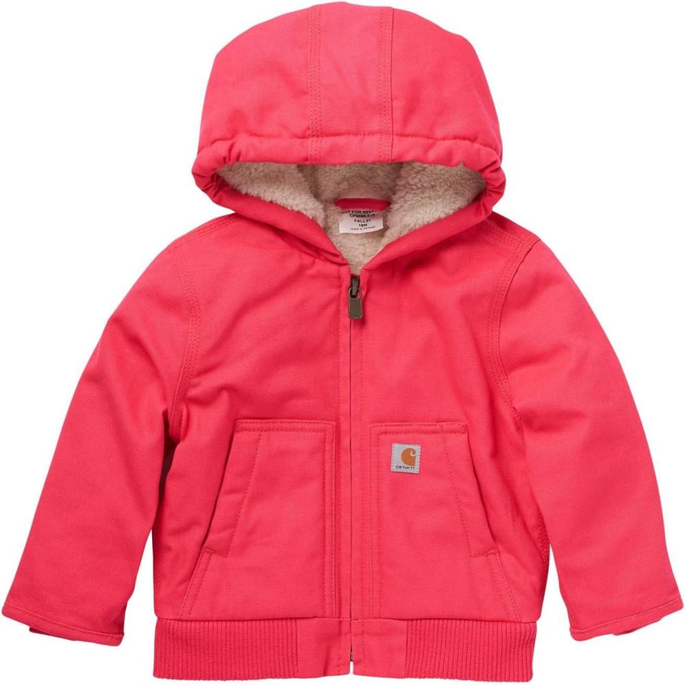 imageCarhartt babygirls Baby Girls Sherpalined Hooded Canvas Zipup JacketRaspberry