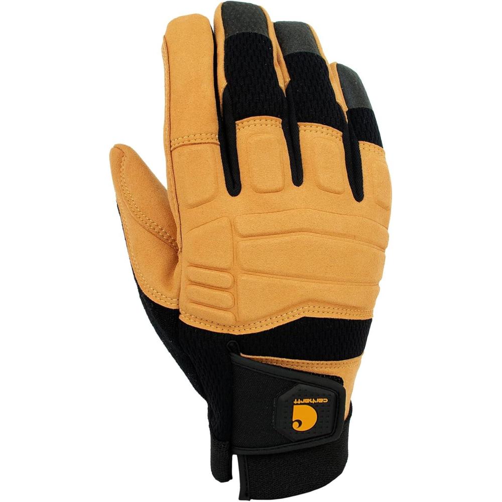 imageCarhartt mens Synthetic Leather High Dexterity Molded Knuckle Secure Cuff GloveBlack Barley