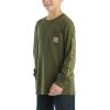 Carhartt Boys’ Long-Sleeve Logo Sleeve Pocket T-Shirt(Dark Olive Green)