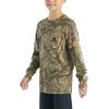 Carhartt Boys’ Long-Sleeve Logo Sleeve Pocket T-Shirt(Mossy Oak Dna Camo Print)