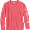 Carhartt Women’s Loose Fit Heavyweight Long-Sleeve Logo Sleeve Graphic T-Shirt(Pink Salmon Heather)