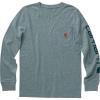 Carhartt Boys’ Long-Sleeve Logo Sleeve Pocket T-Shirt(Blue Spruce Heather)