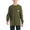 Carhartt Boys’ Long-Sleeve Logo Sleeve Pocket T-Shirt(Dark Olive Green)