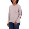 Carhartt Women’s Loose Fit Heavyweight Long-Sleeve Logo Sleeve Graphic T-Shirt(Mink)