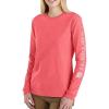 Carhartt Women’s Loose Fit Heavyweight Long-Sleeve Logo Sleeve Graphic T-Shirt(Pink Salmon Heather)