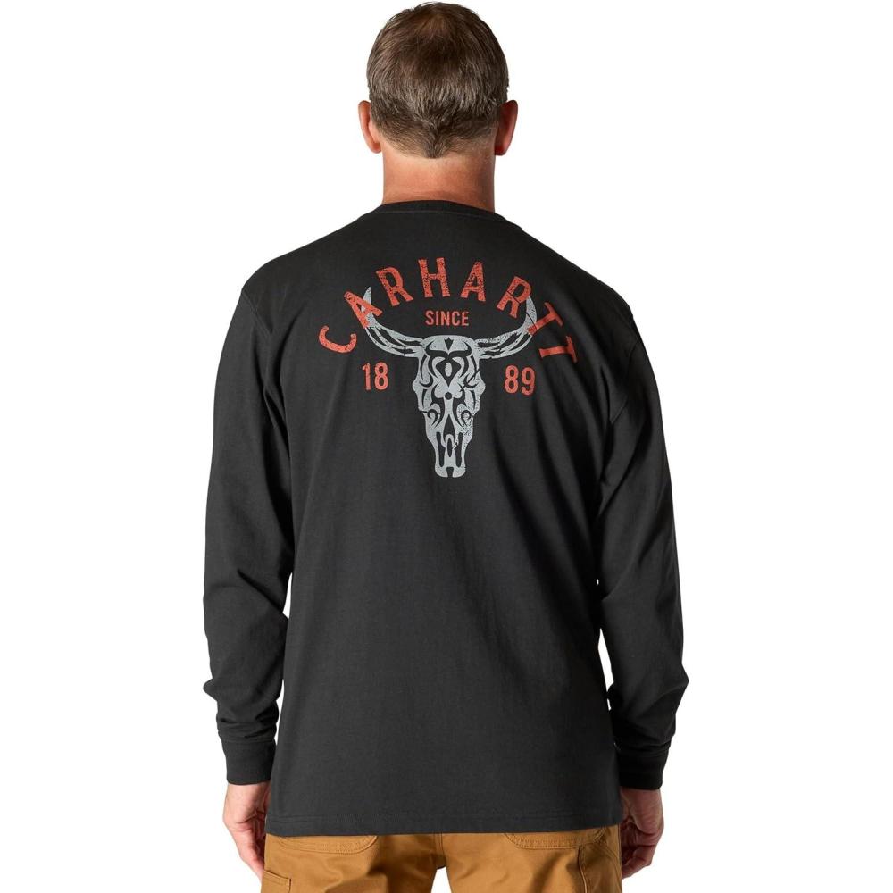 imageCarhartt Mens Loose Fit Heavyweight LongSleeve Pocket Longhorn Graphic TShirtBlack