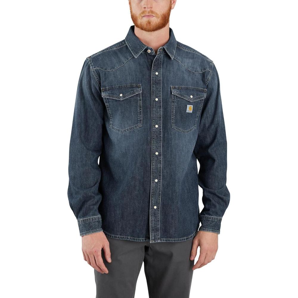 imageCarhartt Mens Montana Relaxed Fit Midweight Denim LongSleeve Snap Front ShirtWyatt