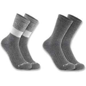 Carhartt Men’s Midweight Synthetic-Wool Blend Colorblock Crew Sock 2 Pack(Grey Assorted)